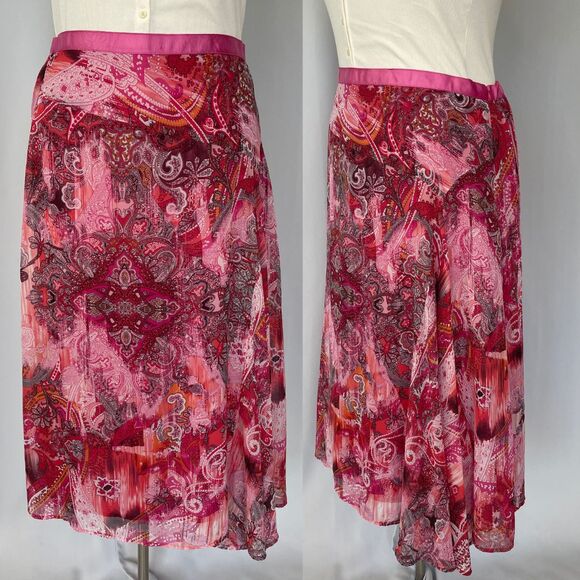 Y2K Midi Skirt Size XL Pink Red Boho Paisley Asymmetric Whimsical Fairy Feminine - Picture 15 of 15